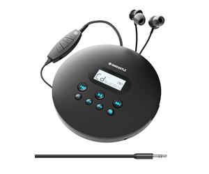 Rechargeable Bluetooth CD Player | 12hr Portable Playtime | In Car Compatible Personal CD Player | Headphones Included, AUX Output, Anti-Skip Protection & Custom EQ | OAKCASTLE CD100 (Black)