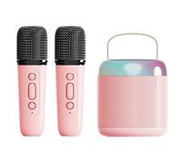 Rechargeable Bluetooth Karaoke Machine,Portable Speaker with Wireless Microphones & Led Lights,Voice Changing Effects,Toy Karaoke Mic Speaker Machine,Home KTV Player Birthday Party (Double Mic,Pink)