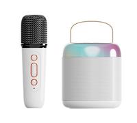 Rechargeable Bluetooth Karaoke Machine,Portable Speaker with Wireless Microphones & Led Lights,Voice Changing Effects,Toy Karaoke Mic Speaker Machine,Home KTV Player Birthday Party (Single Mic,White)