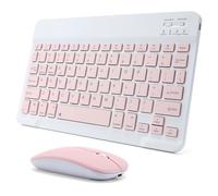 Rechargeable Bluetooth Keyboard and Mouse Combo for iPad, Ultra-Slim Portable Wireless Mouse Keyboard for iPad Pro Air Mini iPhone Samsung Tablet Cell Phone Android, iPadOS/iOS 13 and Above (Pink)