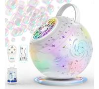 Rechargeable Bubble Machine with Remote Control, Auto 90° & 360° Rotation, 7-Color RGB Lights, 35000+ Massive Bubbles Per Minute, 75Min, for Kids T