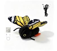Rechargeable Butterfly Cat Toy Interactive Flapping Suction,Electric Interactive Teaser with Fluttering Wings, Strong Suction Cup & Adjustable Hanging String for Indoor Cats Kittens, yellow