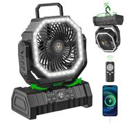 Rechargeable Camping Fan with LED Lantern, 20000mAh Auto-Oscillating Battery Operated Desk Fan with Remote&Hook, 8” Portable Fan for Picnic Fishing RV Jobsite Workshop Power Outages Hurricane