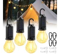 Rechargeable Camping Light, 4 Pack Solar Camping Lights for Tents, Camping Lantern 3 Lighting Modes IP65 Waterproof Tent Light with Hanging Hook, Portable Camping Lamp for Tent Hiking Emergency