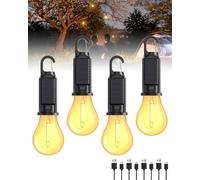 Rechargeable Camping Light,Solar Camping Lantern 3Lighting Modes, IP65 Waterproof Tent Light with Hanging Hook,LED Camping Lights for Tent,Emergency Outages,Camping Equipment,Outdoor Hiking, pack of 4
