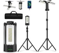 Rechargeable Camping Light with Tripod Stand, 3-Head LED Campsite Area Light, 10400mAh Power Bank, Dimmable 6500K Portable Outdoor Light for Fishing, BBQ, Festivals & Power Cuts, with Storage Bag.