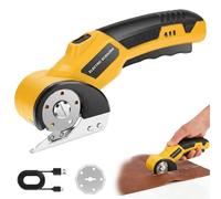 Rechargeable Cardboard Cutter, Cordless Electric Scissors, 4.2V Electric Box Cutter for Cardboard, Safety Lock and LED Light, Powerful Cutting for Carton Carpet Plastic Fabric Leather (Yellow+1 Blade)