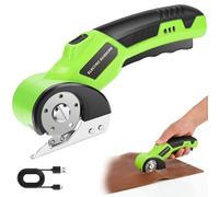 Rechargeable Cardboard Cutter, Cordless Electric Scissors, 4.2V Electric Box Cutter for Cardboard, Safety Lock and LED Light, Powerful Cutting for Carton Carpet Plastic Fabric Leather(Green)
