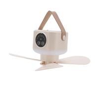 Rechargeable Ceiling Fan Portable Ceiling Fan Battery Operated with Light Remote Control Aromatherapy Box for Camping Outdoor Children Room (Cream Color)
