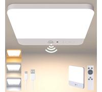 Rechargeable Ceiling Light Motion Sensor, 7.3" 6000mAh Battery Operated Wireless Magnetic LED Ceiling Light with Remote, 3 Color Temperatures, Sensor Lights for Shed,Loft,Bathroom,Porch,Stairs,Garage