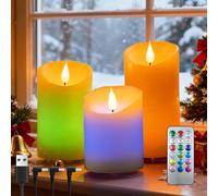Rechargeable Colored Candles with Remote - LED Pillar Candles with USB Charging Cable, 3D Realistic Flame, Real Wax Flameless Candles for Lantern Romantic Home Decor - 4" 5" 6" H, 2.95" D