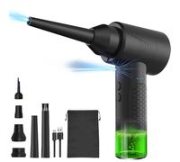 Rechargeable Cordless Air Duster Inflator Vacuum Pump 3IN1 with 50000RPM Brushed Motor 3 Gear Adjustable Airflow 6 Nozzles Builtin Light for PC Keyboard Cleaning Swim Ring