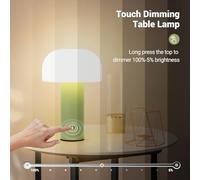 Rechargeable Cordless Mushroom Table Lamp 4000mAh Battery 3-Color Stepless Dimming Touch Control Night Light for Home & Restaurant Modern Portable Bedside Decor