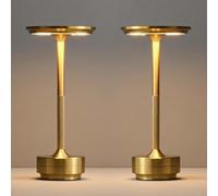 Rechargeable Cordless Table Lamp - 3000mAh LED Desk lamp with USB-C Charging, 3-Color Stepless Dimming, Memory Function, IPX4 Waterproof, Cordless lamp,for Bedroom/Outdoor/Dining/Patio(2 Pack Gold)