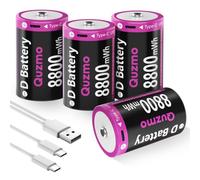 Rechargeable D Battery, 8800 mWh High Capacity 1.5 V Lithium D Cell Batteries, Quick Charge via USB-C, D Size Battery Type D Batteries for Torch Floodlight Toy (Pack of 4)
