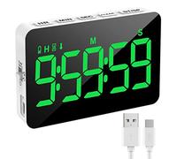 Rechargeable Digital Kitchen Timer for Cooking, Magnetic Timers with Countdown/up, Kids Timer with 5”LED Display 3 Brightness 4 Volume Adjustable for Classroom/Office/Home/Work/Fitness/Game(Green)