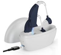Rechargeable Digital Sound Amplifiers (Pair) - Behind-the-Ear Audio Enhancers with Smart Noise Reduction, One-Touch Volume Control & All-Day Battery Life - Dark Blue