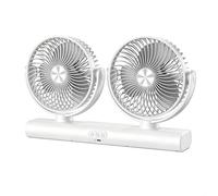 Rechargeable Dual Head Air Circulator Fan with Integrated Illumination for Use in Bedrooms Offices or Campsites (White)