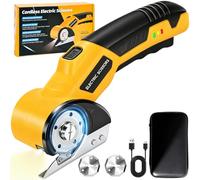 Rechargeable Electric Box Cutter with 2 Blades, High-Precision Rotary Cardboard Cutter with LED Light, Cordless Electric Scissors with Safety Lock for Cardboard, Fabric, Leather, Carpet, Plastic
