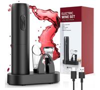 Rechargeable Electric Corkscrew with Charging Base, 6 in 1 Electric Bottle Opener Gift for Men Women with Pouring Spout Aerator, Empty Air Wine Stopper, Wire Cutter and USB Charging Cable