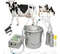 Rechargeable Electric Cow Milking Machine with Auto Stop, Pulsation Milker for Cattle/Sheep, 3/5/10/14L Options, Stainless Steel Bucket & Silicone Tube Cattle 14L