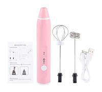 Rechargeable Electric Milk Frother for Kitchen - 3 Speed Handheld Egg Beater with USB Charging - Great for Latte Art - Silver/Pink/White - 11.4in (Pink)