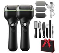 Rechargeable Electric Pedicure Tool with Smart Pressure Sensor，2PC-Black | Ipx7 Waterproof Led Foot File, 3 Quartz Rollers, Built-In Light For Visibility, Ergonomic Low-Noise Design