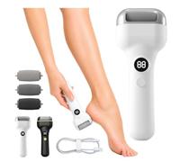 Rechargeable Electric Pedicure Tool with Smart Pressure Sensor, Wet Dry Electric Callus Remover for Feet, 3 Roller Heads, LED Display, 350mAh Cordless Foot File for Home Spa Care，White