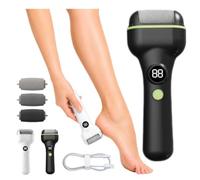 Rechargeable Electric Pedicure Tool with Smart Pressure Sensor, Wet Dry Electric Callus Remover for Feet, 3 Roller Heads, LED Display, 350mAh Cordless Foot File for Home Spa Care，Black