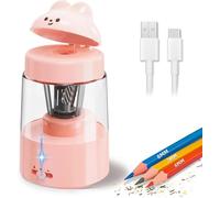 Rechargeable Electric Pencil Sharpener - Auto-Stop Safety for #2 & Colored Pencils (6-8mm), Cute Pink Sharpener for Kids, Office & Home