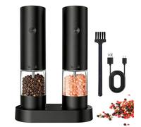 Rechargeable Electric Salt and Pepper Grinder Set - Electric Pepper Grinder, Adjustable Coarseness, One-Handed Operation, Ceramic Grinder Mills with Visible Chamber