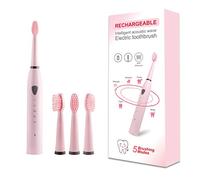 Rechargeable Electric Sonic Toothbrush for Adults Teens with 5 Modes 2 Mins Timer and 4 Duponts Toothbrush Heads, 4 Hours Charge Last 30 Days