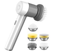 Rechargeable Electric Spin Scrubber with 5 Replaceable Brush Heads, 2 Adjustable Speeds Portable Electric Cleaning Brush, Cordless Power Scrubber for Bedroom, Kitchen, Sink, Floor, Bathtub and Wall