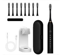 Rechargeable Electric Toothbrush, 6 Cleaning Settings, Comes with 8 Soft Brush Head Holders, Travel case, IPX7 Waterproof, Suitable for Adult and Child Travel, Camping, Gift Giving (Black)