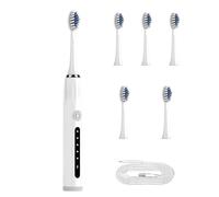 Rechargeable Electric Toothbrush For Adults - Ultrasonic Teeth Cleaning Device | Electric Toothbrush With 5 Modes And 6 Replaceable Brush Heads, Waterproof Travel Tool