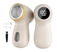 Rechargeable Fabric Shaver, Lint Remover with Digital Display, Sweater Shaver with 6-Leaf Blades and Safety Lock, 3-Speeds Defuzzer Remove Fuzz,Pills from Clothes,Furniture,Sofa, White