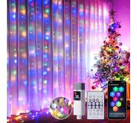 Rechargeable Fairy Curtain Lights 3x3m, Colorful, 99+ Modes, App/Remote | Each LED can Change Color, 1800mAh, Music Sync, IP44 Waterproof Window String Light for Christmas/Wedding/Party Wall Decor
