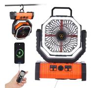 Rechargeable Fan,Operated Camping Battery Powered Fan with Hook&Bright LED Light,Remote Control Timer Auto Oscillation Cordless Outdoor Fan for Power Outage,Picnic,Barbecue,Fishing,Travel,Jobsite,Home