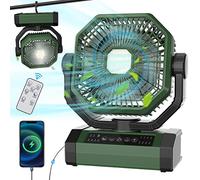 Rechargeable Fan with Automatic Oscillation, Remote Control, Timer and LED Light, 20000mAh 9" 70 Hours Camping Fan for Tents