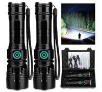 Rechargeable Flashlights 90000 High Lumens - 2 Pack, 12 Hours Powerful LED Flash Light with Multiple Light Modes, Super Bright & IPX5 Waterproof Torch for Camping, Home, Emergencies