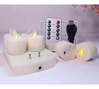 Rechargeable Flickering LED Tea Lights Flameless Votive Candles with Moving Wick and Remote Timer for for Home Office Restaurant Tables Decor, Ivory - Set of 6