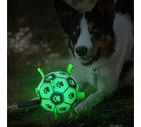 Rechargeable Glow-in-the-Dark Dog Soccer Ball - Indoor/Outdoor Game Bite-Resistant Pet Soccer Ball with Inflatable Pump and Storage Bag for Night Interactive Training Toys for All Dog Breeds (7 inch)