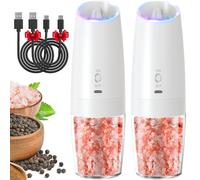 RECHARGEABLE - Gravity Electric Pepper and Salt Grinder Set, Adjustable Coarseness, With LED Light, One Hand Automatic Operation