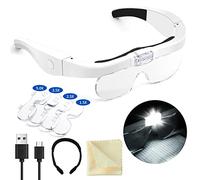 Rechargeable Head Magnifying Glass with Light and Interchangeable Lenses for Close Work, Jeweler Loupe, Arts and Crafts, Hobby - 1.5X 2.5X 3.5X 5X (White)