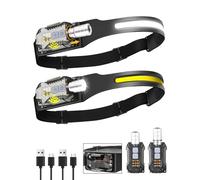 Rechargeable Head Torch, [2 Pack] Super Bright LED Headlamp with Detachable Battery, Zoomable XPE Light, 9 Lighting Modes, 230° Wide Beam, Motion Sensor, Waterproof Headlight for Camping, Running