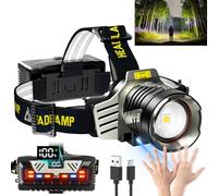 Rechargeable Headlamp, 180000 LM Ultra Bright Headlamps, 9Mode, Motion Sensor, Zoom, Digital Display, Headlamp Battery Powered with 3Mode Red Light,Waterproof Led Headlamp for Camping, Running