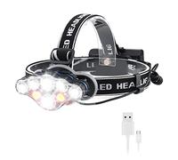 Rechargeable Headlamp, 8 Modes Multi-Function Headlight Flashlight 18000 Lumens, Waterproof Head Torch Heads Light with Red Light for Camping, Fishing, Car Repair, with 2 Batteries and USB Cable