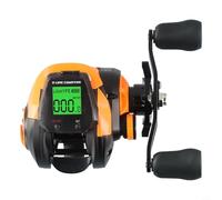 Rechargeable High Performance Fishing Baitcasting Reel Featuring Accurate Depth Positioning Technology and Bite Alerts (Orange Right hand)