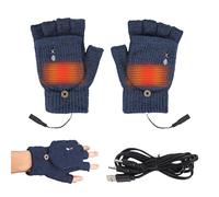 Rechargeable Hot Heated Gloves - 3 Levels, USB, Fingerless Work Gloves - Blue