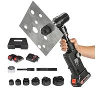 Rechargeable Hydraulic Hole Punch Kit, 80KN Thin Plate Punching Machine w/6 Dies,2 Batteries,LED Display,22mm Stroke,Metal Sheet Hole Opener